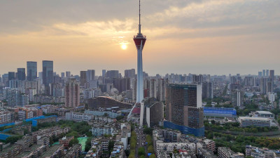 航拍成都天府熊猫塔地标建筑摄影图