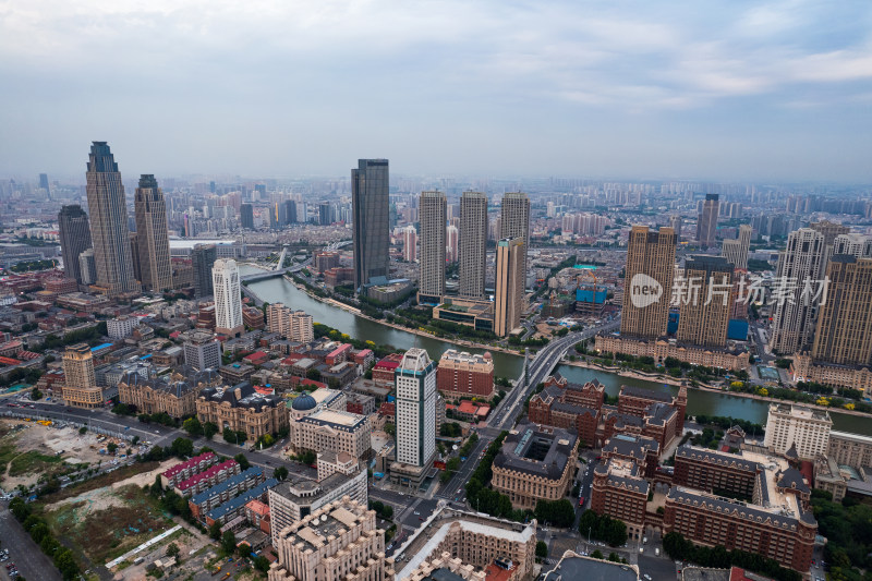 天津海河风景线城市夜景风光航拍