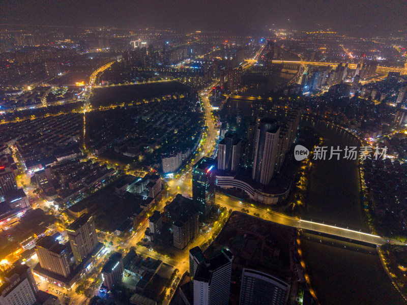 湖州城市大景夜景航拍