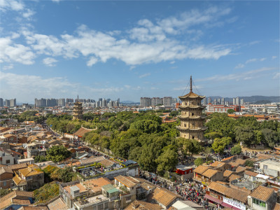 泉州开元寺双塔西街泉州东西塔古建筑航拍