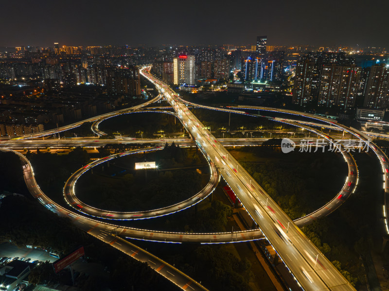 航拍江苏苏州内环快速路友新立交桥夜景