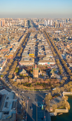 航拍河南安阳天宁寺塔和城市风光