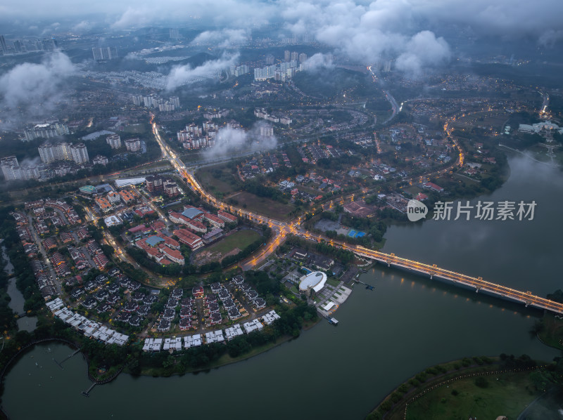 马来西亚布城粉色水上清真寺建筑景观航拍