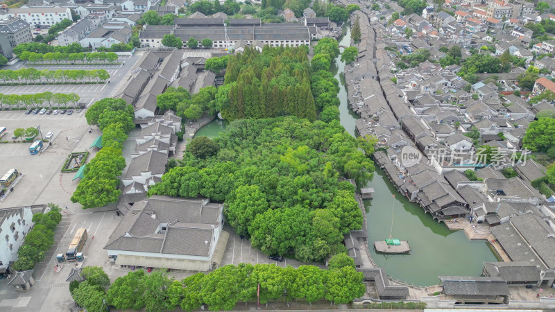 航拍浙江桐乡乌镇东栅景区