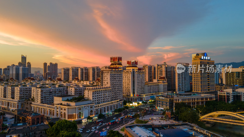 夕阳福州城市风光