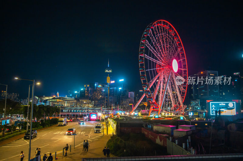 香港维多利亚港中环街道夜景