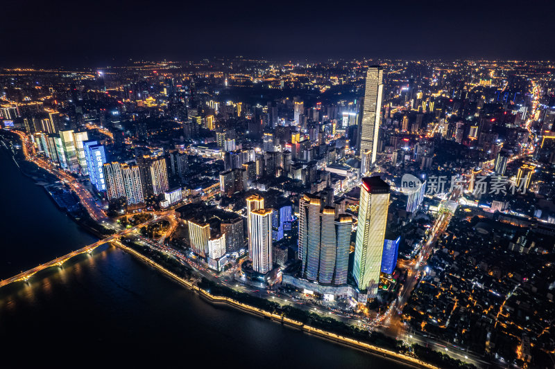 航拍长沙城市夜景风光