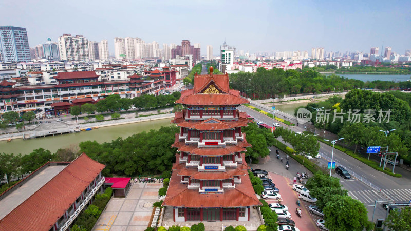 河北沧州清风楼历史文化古建筑旅游景区航拍