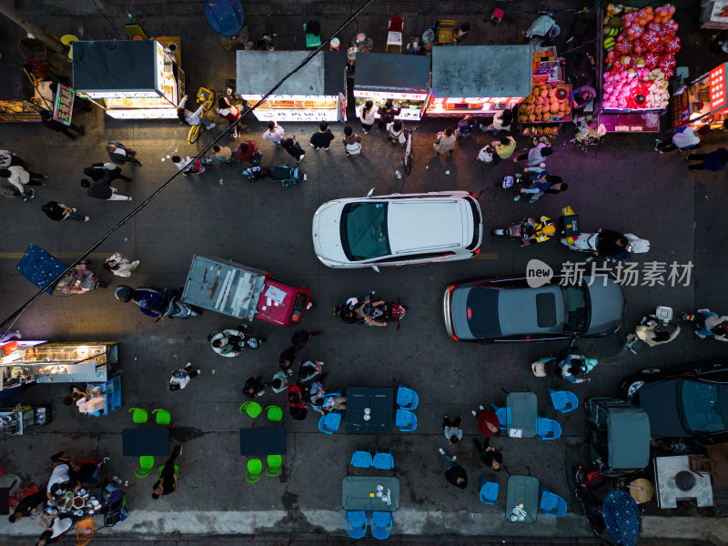 德阳旌阳区工农村云峰山路小吃街夜市航拍