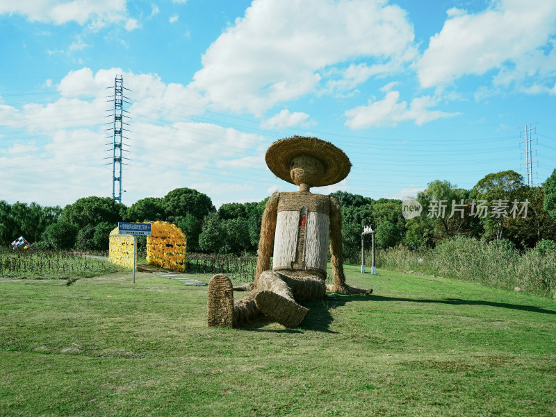 草地上的大型稻草人雕塑