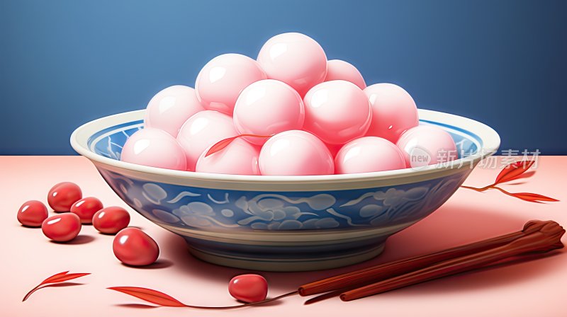 数字插画中国传统美食汤圆
