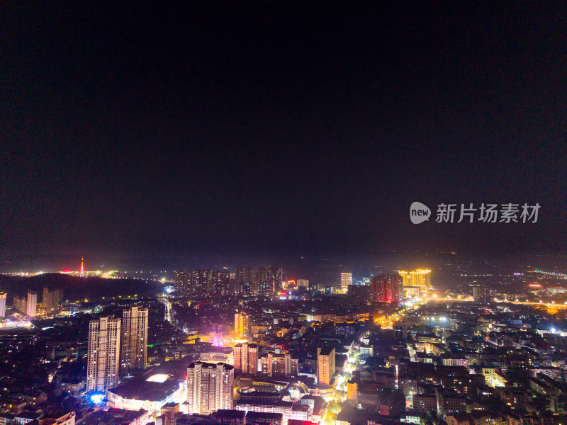 航拍黄梅县城夜景