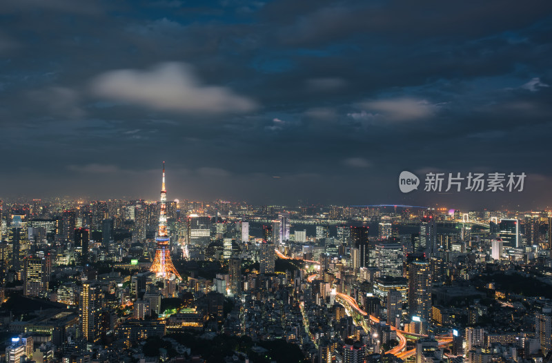 日本东京六本木之丘俯瞰东京市夜晚全景