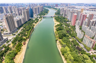 河南漯河城市绿化植物航拍摄影图