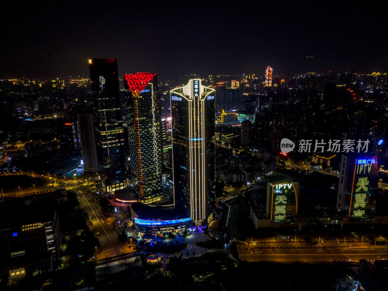 福建福州闽江北岸商务区夜景航拍摄影图