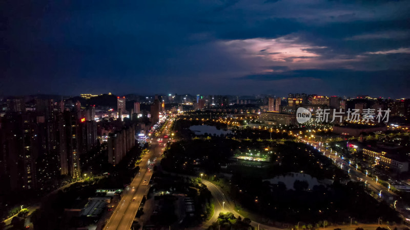 江西宜春城市夜景灯光航拍图