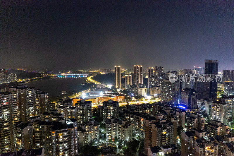 广东惠州城市夜景交通航拍摄图