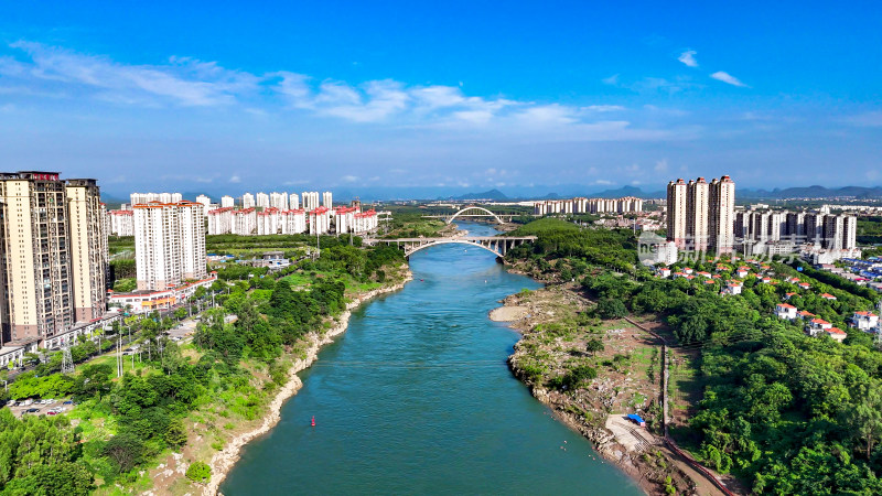 广西来宾红水河风光带航拍图