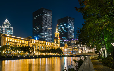 上海邮政博物馆和苏州河夜景