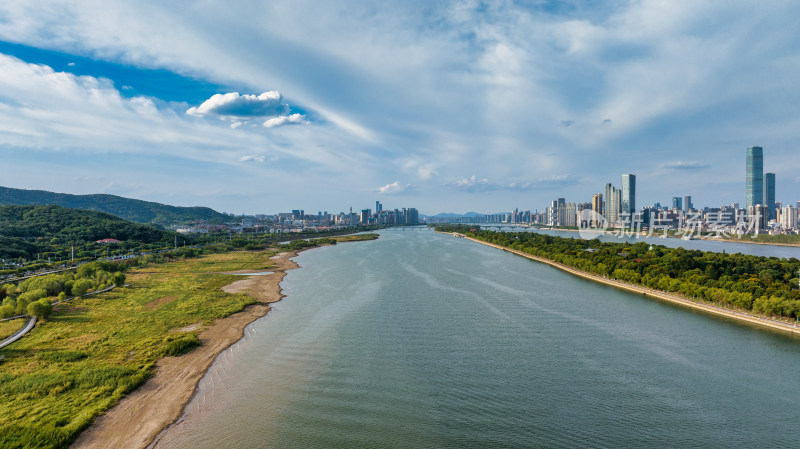 湖南长沙湘江橘子洲景区与湘江风光