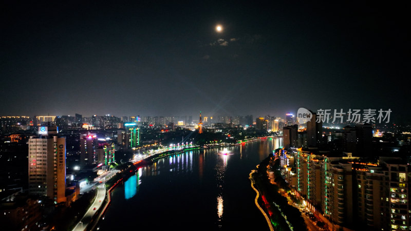 河源夜景航拍河源市夜晚城市建筑风光延时