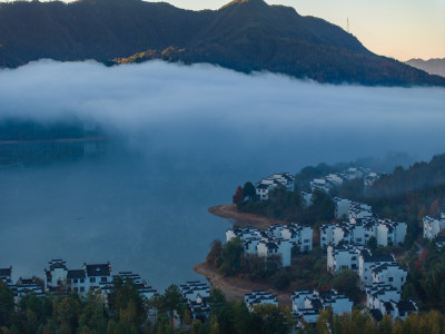 徽州黄山黟县皖南徽派建筑秋色奇墅湖仙境