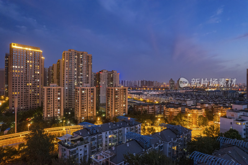 天津海河风景线国泰桥城市建筑日落夜景航拍