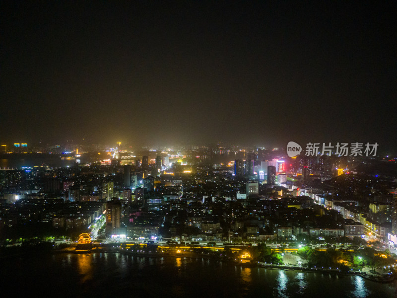 湖北鄂州城市夜景灯光交通航拍图