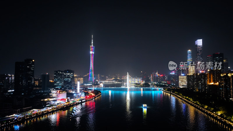 广州夜景航拍照片广州塔珠江新城建筑风光