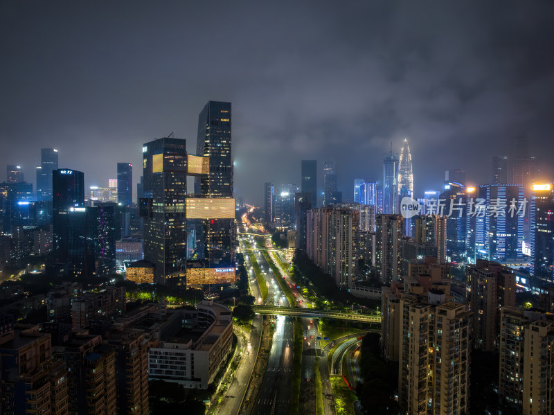 广东大湾区深圳前海腾讯滨海大厦夜景航拍