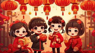 一起庆祝春节的女孩子们