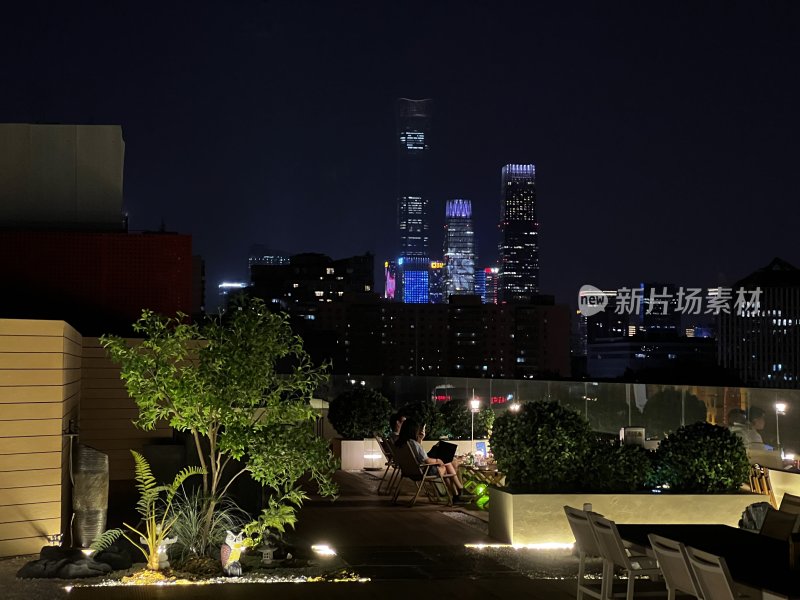 夜晚的北京二环天台酒吧远眺国贸cbd