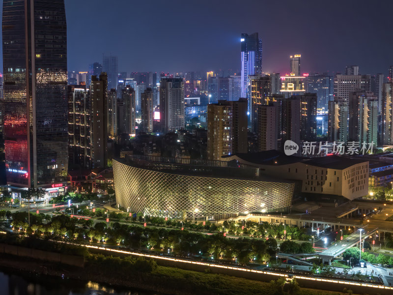 江西南昌新图书馆建筑蓝调夜景高空航拍