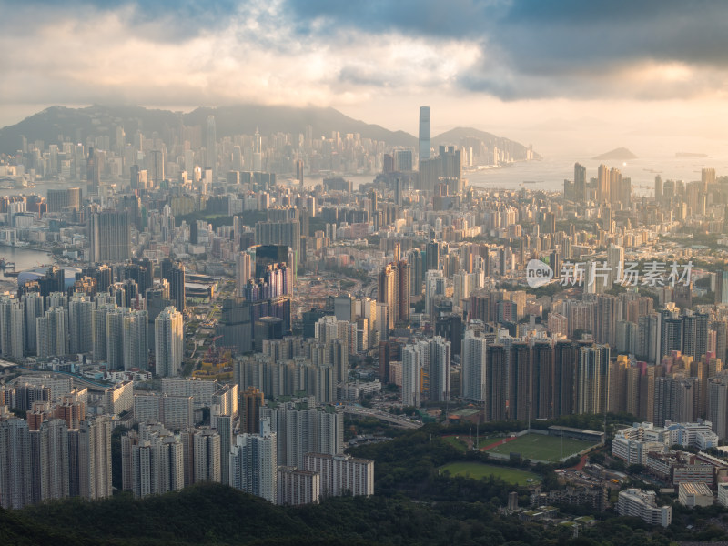 香港维多利亚港CBD中环夜景日出高空航拍