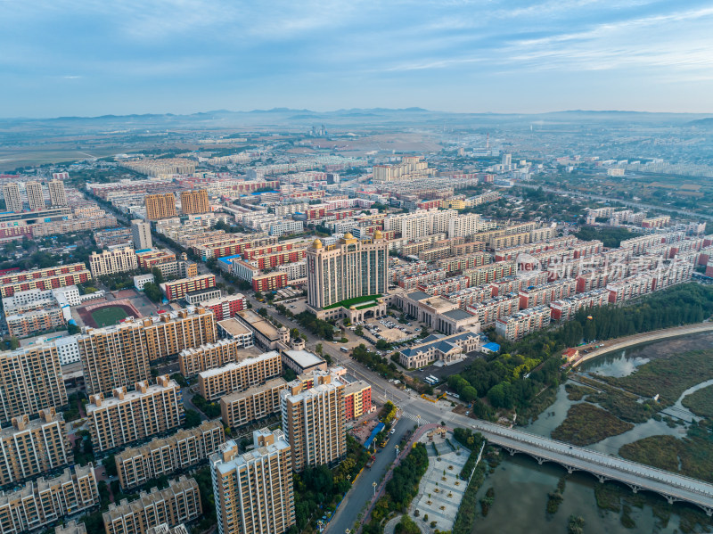 中国东北辽宁阜新市区城市风景航拍