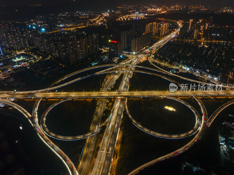 航拍江苏苏州内环快速路友新立交桥夜景