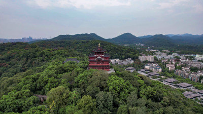 浙江杭州西湖城隍阁景区航拍