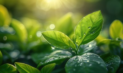 雨后阳光植物绿叶绿色树叶生态背景