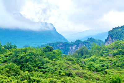 山峰云雾喀斯特风景自然户外