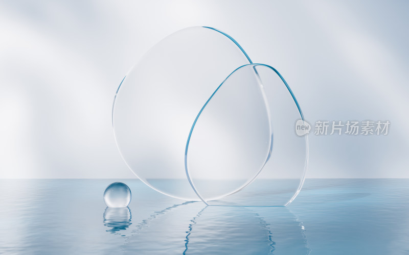 玻璃几何体与水面3D渲染