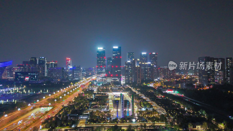 航拍成都天府新城成都SKP夜景