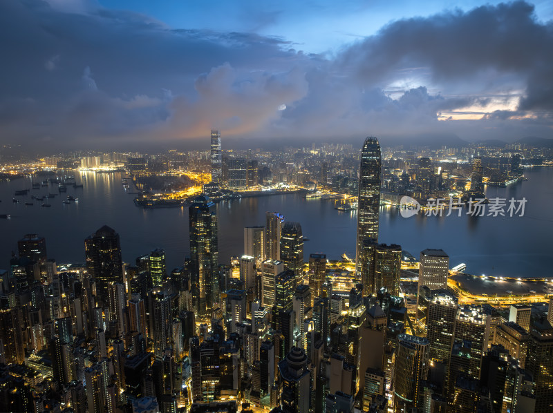 香港维多利亚港CBD中环夜景日出高空航拍