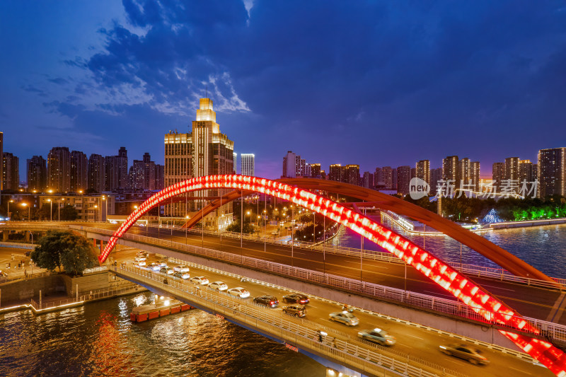 天津海河金钢桥城市夜景航拍