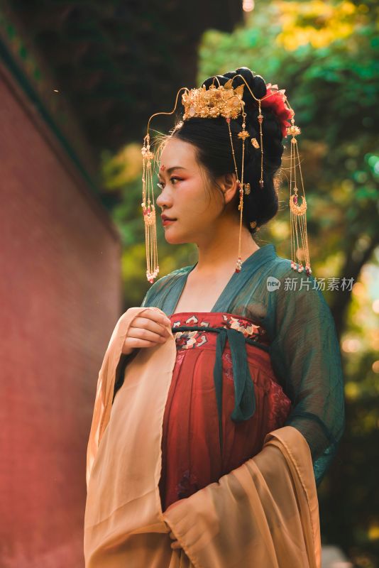 古风女子身着汉服佩戴华丽头饰