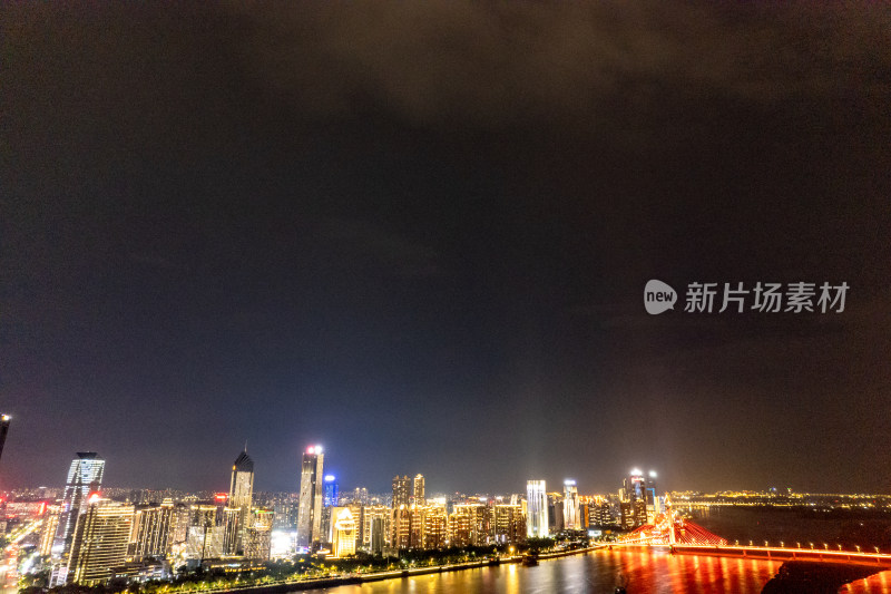 航拍南昌赣江两岸夜景航拍图