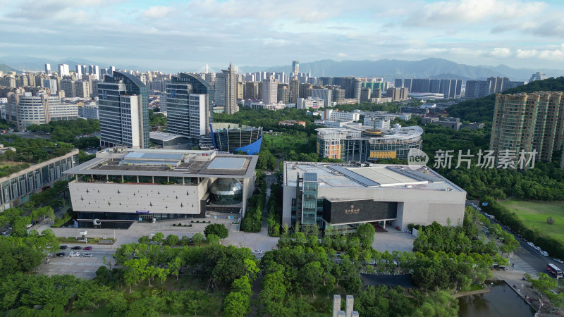 航拍台州市文化馆图书馆博物馆