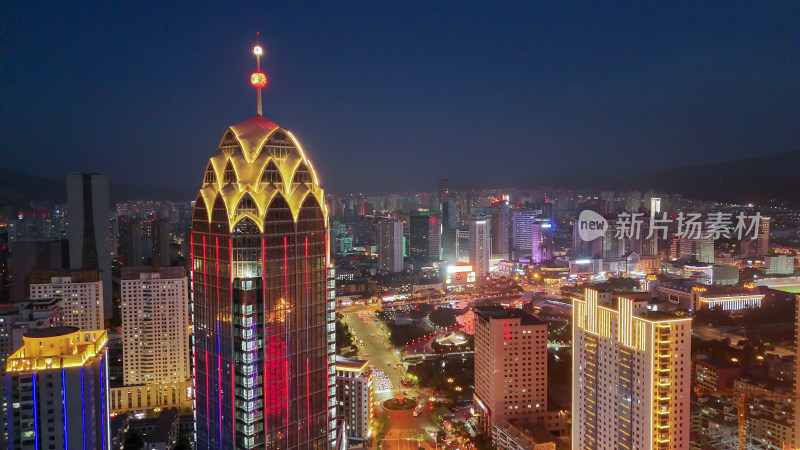 青海西宁夜景西宁建设航拍