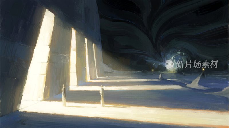 光线照射下的未来感隧道场景