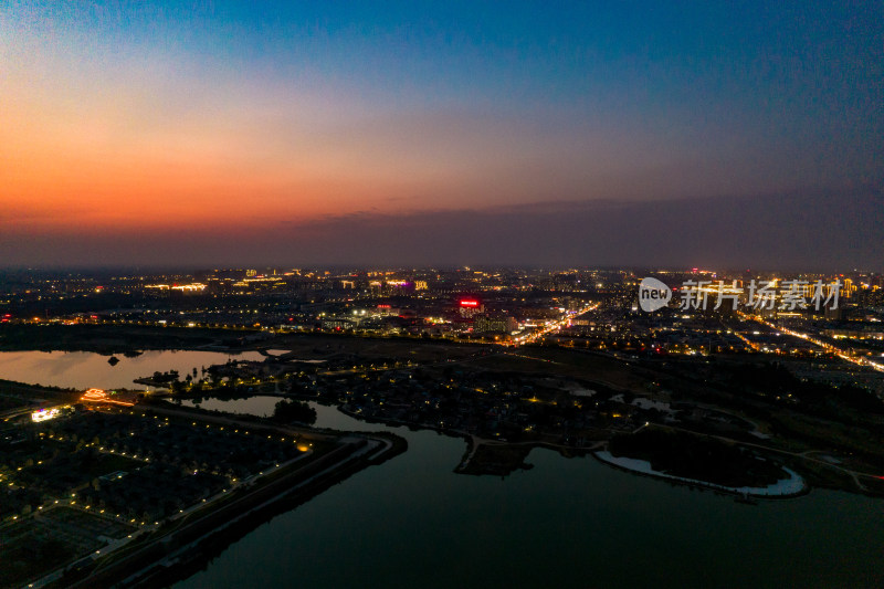 河南平原晚霞夕阳城市航拍图