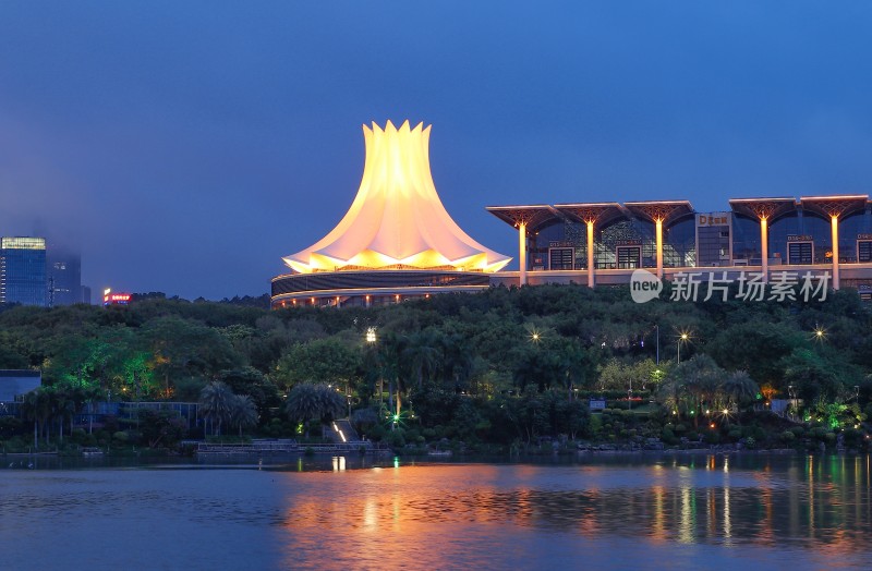 广西南宁国际会展中心城市风光建筑夜景